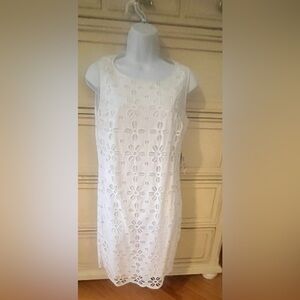 NWT  Eyelet White Cotton Floral  Charter Club Dress size 10Petite